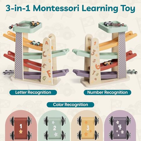 TOPBRIGHT Baby Toys for 1 Year Old Boy Gifts, Wooden Car Ramp Race Track Set, Car Toys for Toddlers with 4 Cars and a Garage, Montessori Toys for 1 Year Old Boy Girl, Birthday Gift for Age 12+ Month in Saudi Arabia