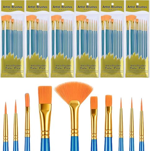 Acrylic Paint Brushes Set, 60 Pcs Artist Paintbrushes Round Pointed Tip Nylon Hair for Acrylic Oil Watercolor Painting Art Supplies Canvas Rock Face Nail Art Detailing Crafts in Kuwait