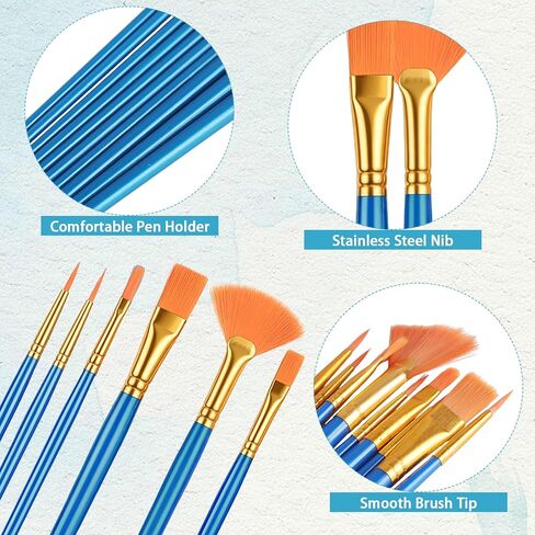 Acrylic Paint Brushes Set, 60 Pcs Artist Paintbrushes Round Pointed Tip Nylon Hair for Acrylic Oil Watercolor Painting Art Supplies Canvas Rock Face Nail Art Detailing Crafts in Kuwait
