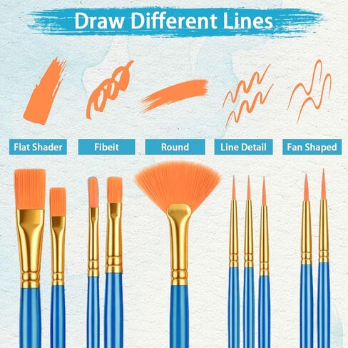 Acrylic Paint Brushes Set, 60 Pcs Artist Paintbrushes Round Pointed Tip Nylon Hair for Acrylic Oil Watercolor Painting Art Supplies Canvas Rock Face Nail Art Detailing Crafts in Kuwait