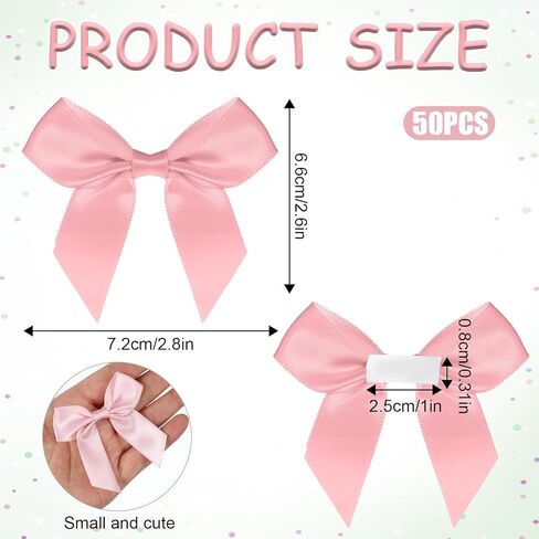 50PCS Pink Small Bows for Crafts Self Adhesive Satin Bows for Gift Wrapping 2" Bow Decorations Pre Tied Bow with Sticky Gel Pads for Craft Christmas Gift Bakery Candy Bags Birthday Party Wedding in Kuwait