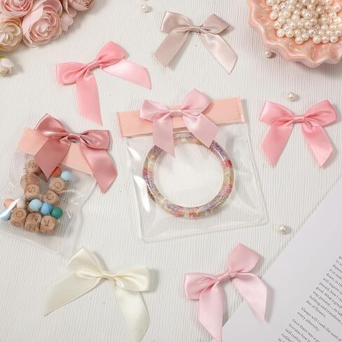 50PCS Pink Small Bows for Crafts Self Adhesive Satin Bows for Gift Wrapping 2" Bow Decorations Pre Tied Bow with Sticky Gel Pads for Craft Christmas Gift Bakery Candy Bags Birthday Party Wedding in Kuwait