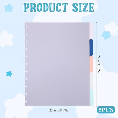 Disc Bound Dividers, 5 Tab DiscBound Dividers Notebook Discbound Planner Pocket Divider Blank Index Divider for Disc Bound Notebooks Office Meeting College Notebook,8.5 X 11 Inch in Kuwait