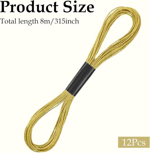 TIESOME 12 Skeins Metallic Embroidery Floss, Gold Embroidery Floss, Shiny Polyester Thread for Embroiderys, Cross Stitch, Friendship Bracelets, Sewing Crafts in Kuwait