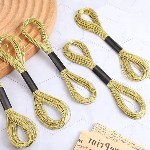 TIESOME 12 Skeins Metallic Embroidery Floss, Gold Embroidery Floss, Shiny Polyester Thread for Embroiderys, Cross Stitch, Friendship Bracelets, Sewing Crafts in Kuwait