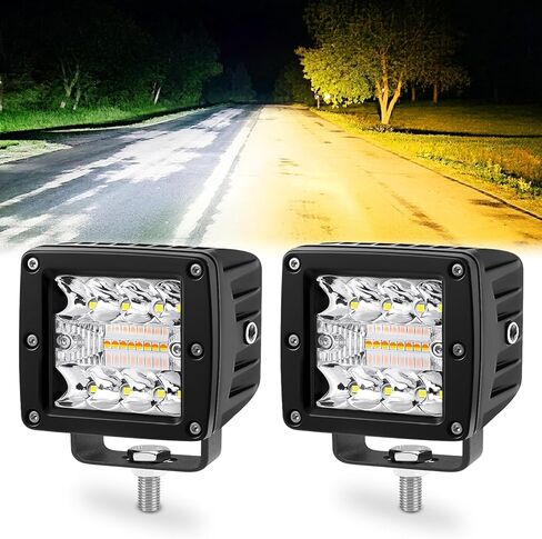4 Inch 60W LED Pod Lights, 6 Modes Amber White Dual Color Strobe Cube LED Auxiliary Driving Offroad Light Bar Spot Flood Combo Flashing Shooter Fog Lights Pod for Tucks ATV UTV Jeep Boat in Saudi Arabia