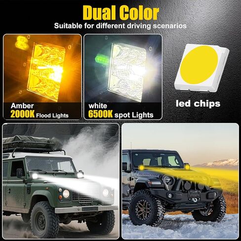 4 Inch 60W LED Pod Lights, 6 Modes Amber White Dual Color Strobe Cube LED Auxiliary Driving Offroad Light Bar Spot Flood Combo Flashing Shooter Fog Lights Pod for Tucks ATV UTV Jeep Boat in Saudi Arabia