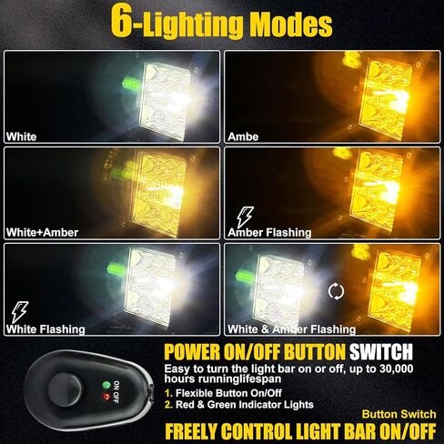 4 Inch 60W LED Pod Lights, 6 Modes Amber White Dual Color Strobe Cube LED Auxiliary Driving Offroad Light Bar Spot Flood Combo Flashing Shooter Fog Lights Pod for Tucks ATV UTV Jeep Boat in Saudi Arabia