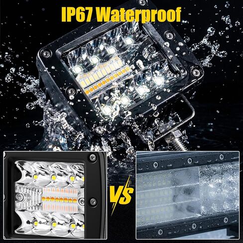 4 Inch 60W LED Pod Lights, 6 Modes Amber White Dual Color Strobe Cube LED Auxiliary Driving Offroad Light Bar Spot Flood Combo Flashing Shooter Fog Lights Pod for Tucks ATV UTV Jeep Boat in Saudi Arabia