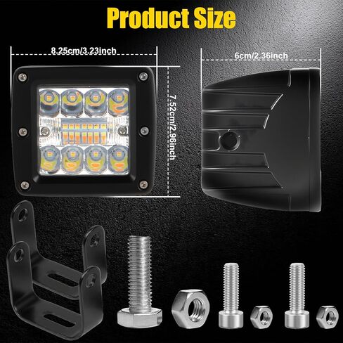 4 Inch 60W LED Pod Lights, 6 Modes Amber White Dual Color Strobe Cube LED Auxiliary Driving Offroad Light Bar Spot Flood Combo Flashing Shooter Fog Lights Pod for Tucks ATV UTV Jeep Boat in Saudi Arabia
