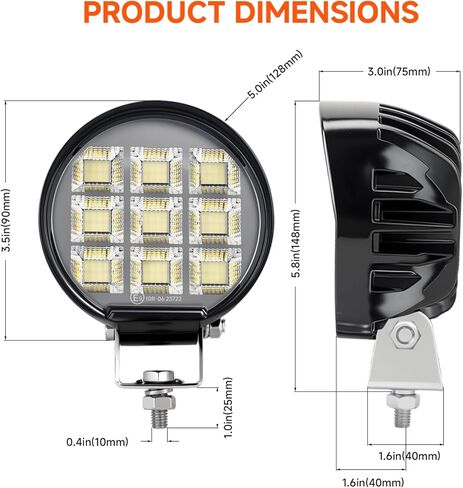 قضبان إضاءة عمل LED مستديرة مقاس 5 بوصات، 288 وات 22000LM IP68 مقاومة للماء بشعاع واسع من مصابيح LED للجرارات، مصابيح عمل LED 5700 كلفن ضوء النهار 12 فولت - 24 فولت للشاحنة، ATV، UTV، مركبات الدفع الرباعي على الطرق الوعرة، عبوتان in Kuwait