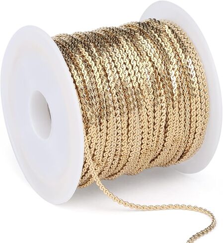 33 FT Gold Flat Snake Chains Roll, 1.5mm 18K Gold PVD Plated 304 Stainless Steel Small S Link Chains Bulk Spool for Jewelry Making DIY Craft in Kuwait