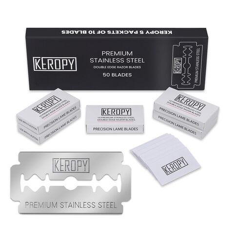 KEROPY Safety Razor Blades - Chromium Coating 3X Sharper Edges, Choose timeless stainless steel craftsmanship over costly cartridges blades, Fits Most of Safety Razors, Sensitive Skin Safe in Saudi Arabia