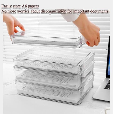 Clear Plastic Storage Box with Lid, Stackable File Organizer Case for A4 Paper Letter Documents, Craft Art Supplies Storage for Home Office School, 2 Pack in Saudi Arabia