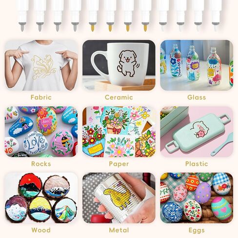 أقلام طلاء أكريليك REALIKE لصانع Cricut 4/ صانع 3/صانع/استكشاف 4/3/Air 2/Air، أقلام طلاء أكريليك بيضاء وذهبية وفضية للصخور والورق والخشب والقماش والزجاج والسيراميك والنسيج (1.0 و2.0 نصيحة) in Kuwait