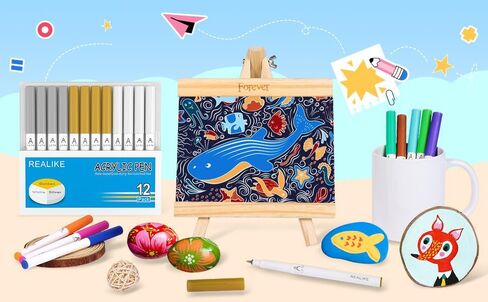 أقلام طلاء أكريليك REALIKE لصانع Cricut 4/ صانع 3/صانع/استكشاف 4/3/Air 2/Air، أقلام طلاء أكريليك بيضاء وذهبية وفضية للصخور والورق والخشب والقماش والزجاج والسيراميك والنسيج (1.0 و2.0 نصيحة) in Kuwait