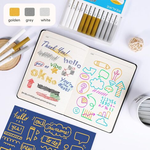 أقلام طلاء أكريليك REALIKE لصانع Cricut 4/ صانع 3/صانع/استكشاف 4/3/Air 2/Air، أقلام طلاء أكريليك بيضاء وذهبية وفضية للصخور والورق والخشب والقماش والزجاج والسيراميك والنسيج (1.0 و2.0 نصيحة) in Kuwait
