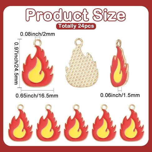 SUNNYCLUE 1 Box 24Pcs Fire Flame Charm Firefighter Charms Bulk Gold Metal Alloy Enamel Firefighting Fireman Themed Mini Pendants for Jewelry Making Necklace Bracelet Earring DIY Craft Accessories in Kuwait