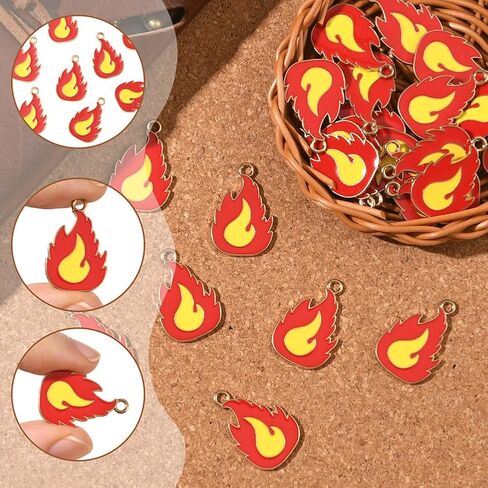 SUNNYCLUE 1 Box 24Pcs Fire Flame Charm Firefighter Charms Bulk Gold Metal Alloy Enamel Firefighting Fireman Themed Mini Pendants for Jewelry Making Necklace Bracelet Earring DIY Craft Accessories in Kuwait