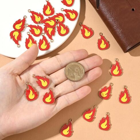 SUNNYCLUE 1 Box 24Pcs Fire Flame Charm Firefighter Charms Bulk Gold Metal Alloy Enamel Firefighting Fireman Themed Mini Pendants for Jewelry Making Necklace Bracelet Earring DIY Craft Accessories in Kuwait