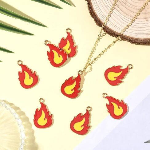 SUNNYCLUE 1 Box 24Pcs Fire Flame Charm Firefighter Charms Bulk Gold Metal Alloy Enamel Firefighting Fireman Themed Mini Pendants for Jewelry Making Necklace Bracelet Earring DIY Craft Accessories in Kuwait