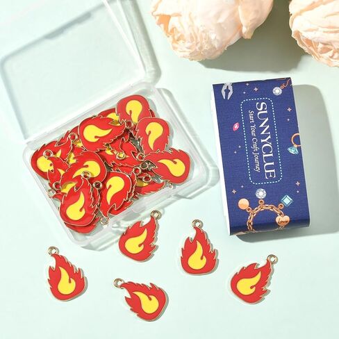 SUNNYCLUE 1 Box 24Pcs Fire Flame Charm Firefighter Charms Bulk Gold Metal Alloy Enamel Firefighting Fireman Themed Mini Pendants for Jewelry Making Necklace Bracelet Earring DIY Craft Accessories in Kuwait