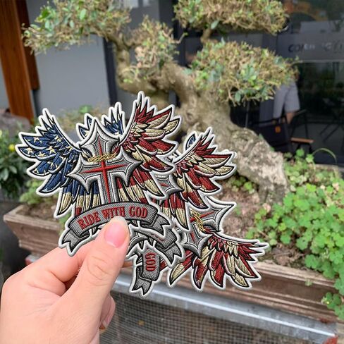 Patriotic Cross Wings Embroidered Patch 3 Pack, 2.5 Inch Christian Biker Style Iron On Sew On Applique, USA Faith Eagle Wing Patch for Jacket, Vest, Backpack in Saudi Arabia