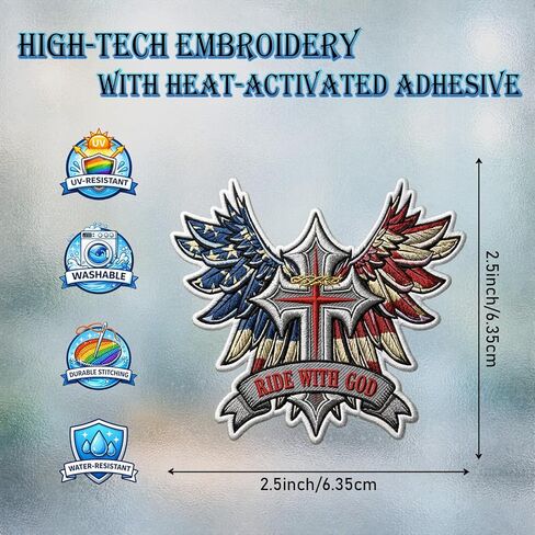 Patriotic Cross Wings Embroidered Patch 3 Pack, 2.5 Inch Christian Biker Style Iron On Sew On Applique, USA Faith Eagle Wing Patch for Jacket, Vest, Backpack in Saudi Arabia