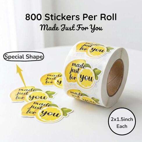 800 Pcs Lemonade Stand Stickers, 2"*1.5"“Made Just for You" Lemon Labels, Summer Cute Stickers for Cups, Packaging, Happy Mail, Party Supplies Decorations,Cute Lemon Labels for Kids Business in Saudi Arabia