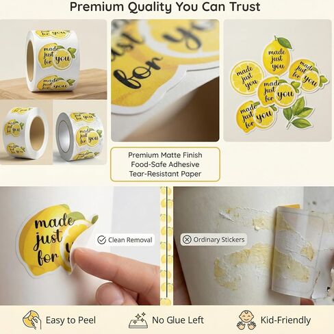 800 Pcs Lemonade Stand Stickers, 2"*1.5"“Made Just for You" Lemon Labels, Summer Cute Stickers for Cups, Packaging, Happy Mail, Party Supplies Decorations,Cute Lemon Labels for Kids Business in Saudi Arabia