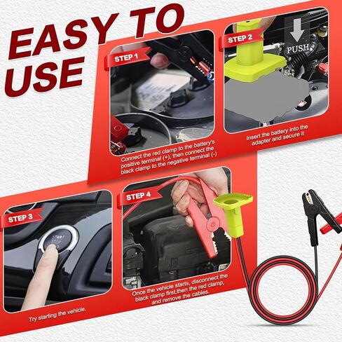 Jumper Cables Adapter Compatible with Ryobi 18V Battery, 12AWG 3.3FT Pure Copper Portable Ryobi Jump Starter with Safety Switch, Automotive Battery Booster Cable for Cars (for Ryobi) in Saudi Arabia