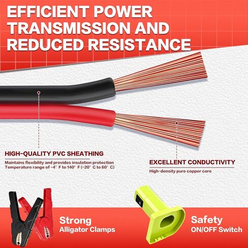 Jumper Cables Adapter Compatible with Ryobi 18V Battery, 12AWG 3.3FT Pure Copper Portable Ryobi Jump Starter with Safety Switch, Automotive Battery Booster Cable for Cars (for Ryobi) in Saudi Arabia