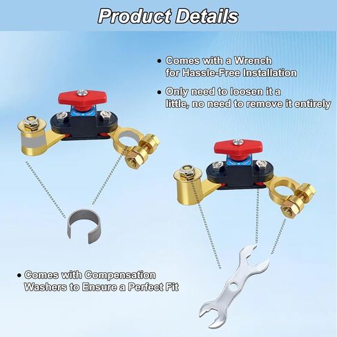 4Pcs Car Battery Power Cut-Off Switch Breaker with Washers & Extension Lines, Pure Copper Stable Transmission High Conductivity 12v-24v Switch for Car Truck Boat Rv Supplies in Kuwait