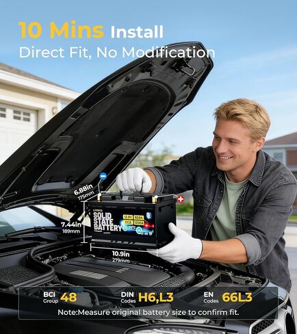 Lipower Group 48 Car Battery, 1200A CCA Solid State Start Stop Car Battery, -30°C Start 12V 60Ah 768Wh 140RC AGM Replacement for 10-Years Lifespan, H6 L3 66L3 Automotive Battery in Saudi Arabia