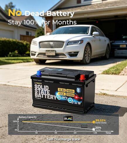 Lipower Group 48 Car Battery, 1200A CCA Solid State Start Stop Car Battery, -30°C Start 12V 60Ah 768Wh 140RC AGM Replacement for 10-Years Lifespan, H6 L3 66L3 Automotive Battery in Saudi Arabia