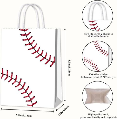 BQK 16pcs Baseball Snack Bags For Kids with Handles Baseball Goodie Bags Favors Baseball Treat Bags Baseball Gift Bags Baseball Theme Party Supplies Baseball Birthday Party Supplies in Saudi Arabia