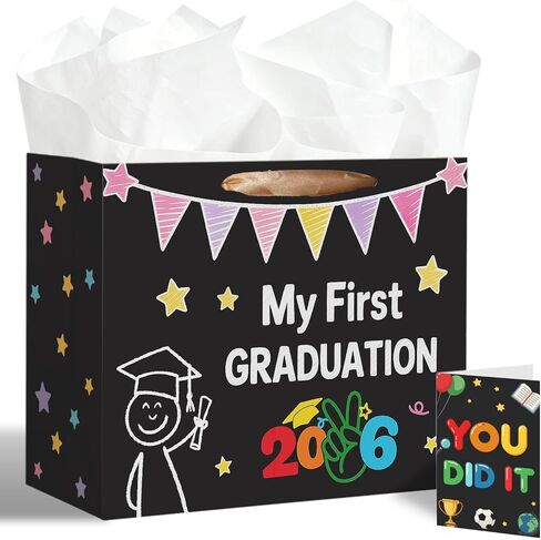 TOTEUSVIA 13" Large Graduation Gift Bag, Blue Gold Congratulations Gift Bags for Class 2026 with Tissue Paper and Greeting Card in Saudi Arabia