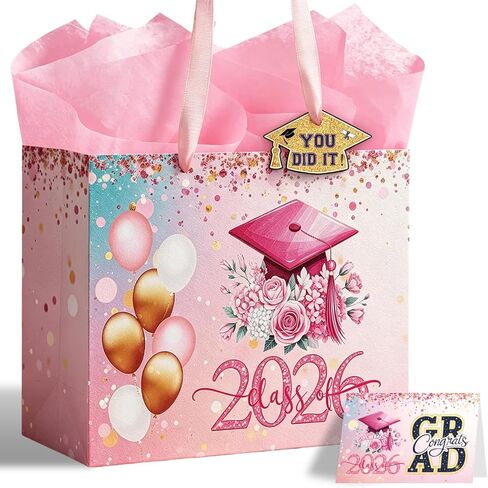 TOTEUSVIA 13" Large Graduation Gift Bag, Blue Gold Congratulations Gift Bags for Class 2026 with Tissue Paper and Greeting Card in Kuwait