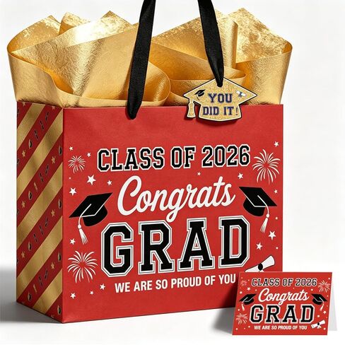 TOTEUSVIA 13" Large Graduation Gift Bag, Blue Gold Congratulations Gift Bags for Class 2026 with Tissue Paper and Greeting Card in Kuwait