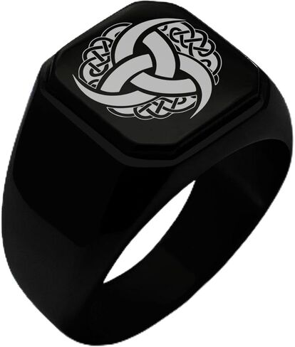Stainless Steel Triskelion Odin's Horn Knot Viking Symbol Square Flat Top Biker Style Polished Ring in Saudi Arabia