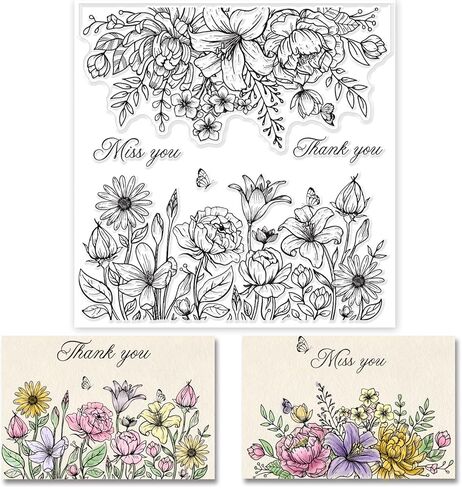 GLOBLELAND Flower Background Clear Stamps Leaves Rubber Stamps Wishing Words Silicone Stamps Silicone Transparent Seal Stamps for Card Making Scrapbooking DIY Crafting Decoration in Saudi Arabia