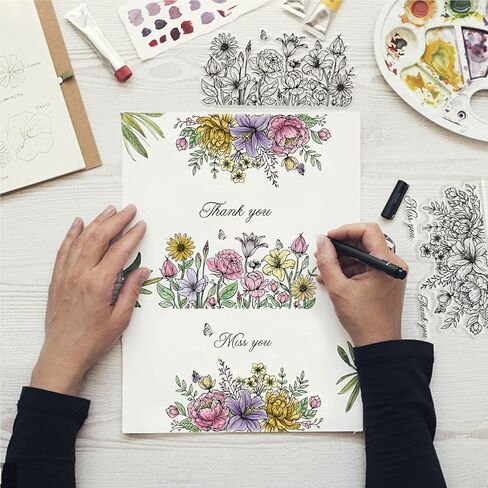 GLOBLELAND Flower Background Clear Stamps Leaves Rubber Stamps Wishing Words Silicone Stamps Silicone Transparent Seal Stamps for Card Making Scrapbooking DIY Crafting Decoration in Saudi Arabia