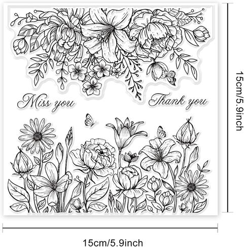 GLOBLELAND Flower Background Clear Stamps Leaves Rubber Stamps Wishing Words Silicone Stamps Silicone Transparent Seal Stamps for Card Making Scrapbooking DIY Crafting Decoration in Saudi Arabia