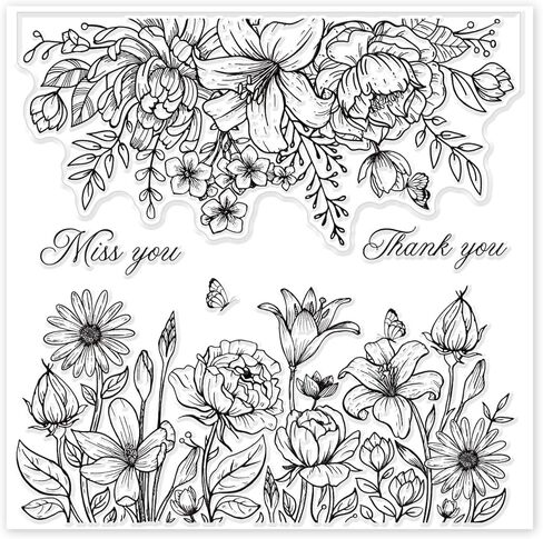 GLOBLELAND Flower Background Clear Stamps Leaves Rubber Stamps Wishing Words Silicone Stamps Silicone Transparent Seal Stamps for Card Making Scrapbooking DIY Crafting Decoration in Saudi Arabia