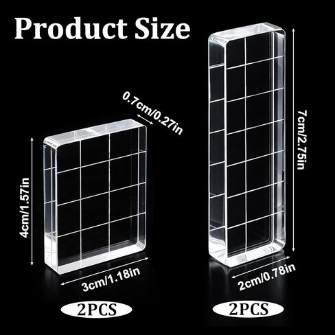 4 PCS Acrylic Stamp Block, 2 Sizes Clear Stamp Block with Grid Lines Stampings Tool, Acrylic Blocks for Stamping Acrylics Stamping Blocks for Crafting Scrapbooking Crafts, Card Making DIY Ornaments in Kuwait
