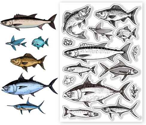1 Sheet PVC Plastic Clear Stamps, Animal Theme Silicone Stamp, Reusable Fish Pattern Clear Stamp for DIY Scrapbooking Photo Album Decorative Cards Making, 6.3x4.33inch in Kuwait