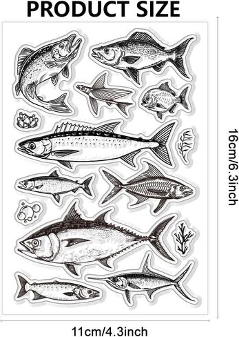 1 Sheet PVC Plastic Clear Stamps, Animal Theme Silicone Stamp, Reusable Fish Pattern Clear Stamp for DIY Scrapbooking Photo Album Decorative Cards Making, 6.3x4.33inch in Kuwait