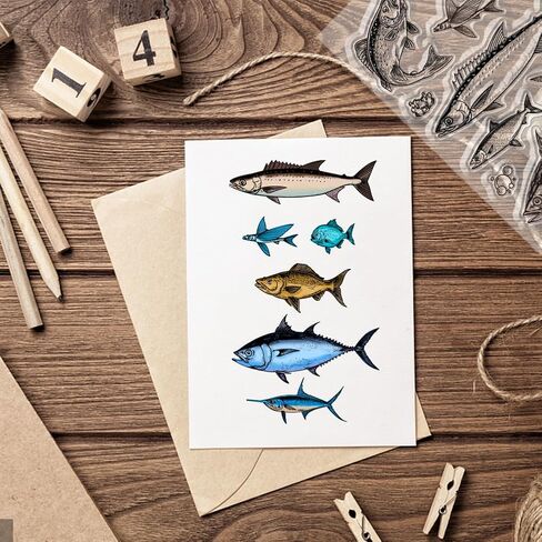 1 Sheet PVC Plastic Clear Stamps, Animal Theme Silicone Stamp, Reusable Fish Pattern Clear Stamp for DIY Scrapbooking Photo Album Decorative Cards Making, 6.3x4.33inch in Kuwait