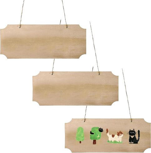 3 Pack Blank Wood Sign for Craft, Unfinished Hanging Wood Sign with Hole Blank Rectangle Hanging Wooden Plaque Door Wall Art Decoration for Painting Writing DIY Home Crafts in Kuwait