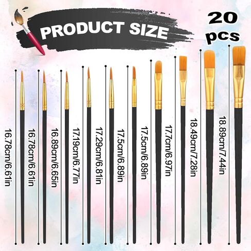 20 Pieces Artist Paint Brushes Set for Acrylic Oil Watercolor Fine Detail Painting Face Nail Body Art Miniature Detailing Rock Painting(Black) in Kuwait